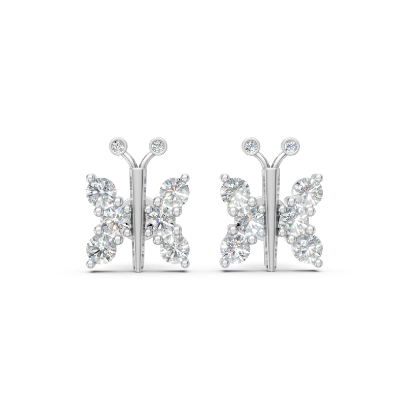 Luxury Round Brilliant Lab Grown Diamond Butterfly Stud Earrings in Gold