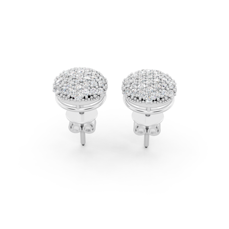 Premium Gold Pave Cluster Button Stud Earrings for Women with Round Brilliant Lab Grown Diamond