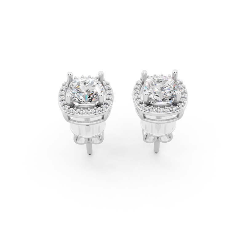 Aurielle Round Brilliant Lab Grown Diamond Halo Stud Earrings in Gold