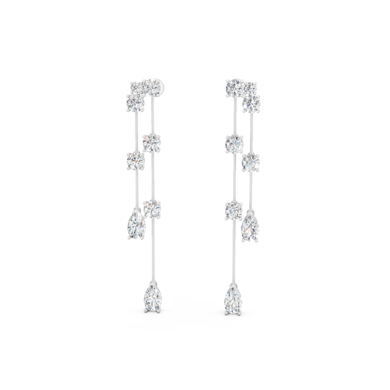 Fancy Long Statement Drop Earrings for Women with Lab Grown Diamond Station Design