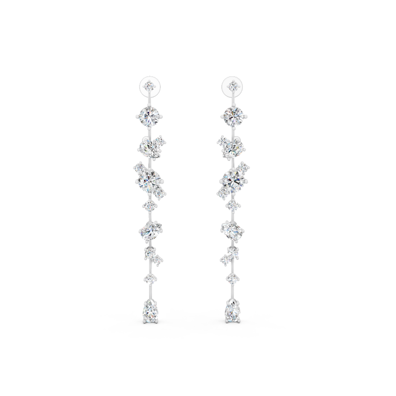 Premium Celestial Linear Cascade Lab Created Diamond Earrings with Clustered Sparkle Accents