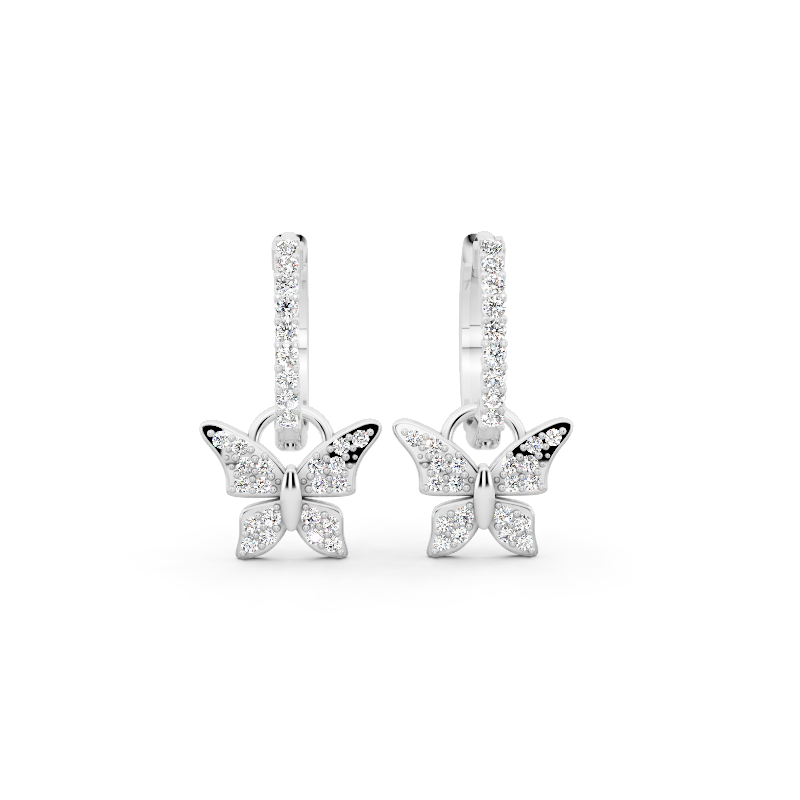 Mariposa Noir Lab Grown Diamond Butterfly Hoop Earrings in 10 or 14 or 18K Gold & 925 Silver