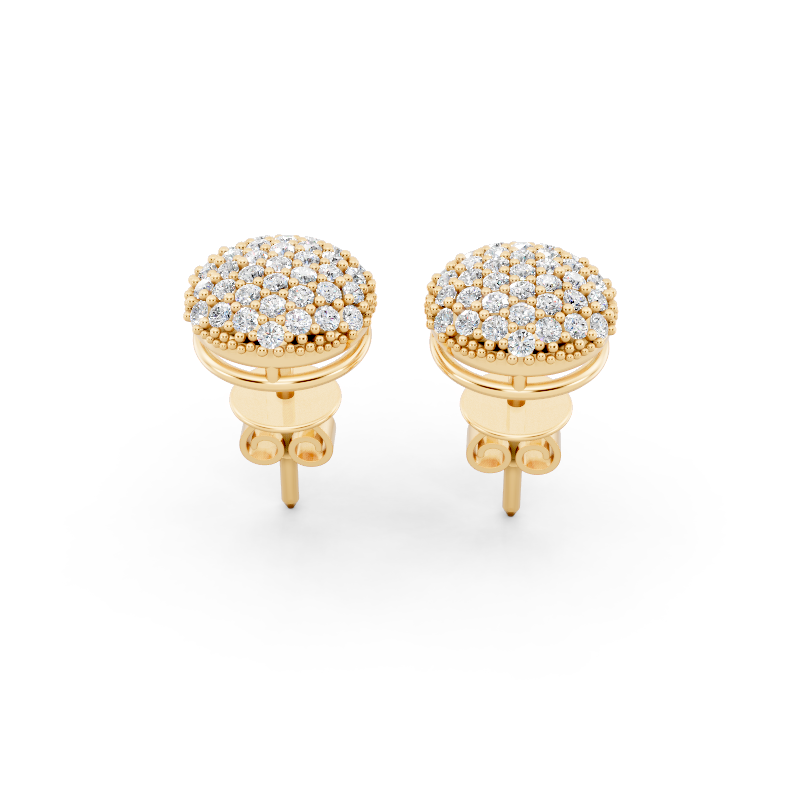 Premium Gold Pave Cluster Button Stud Earrings for Women with Round Brilliant Lab Grown Diamond