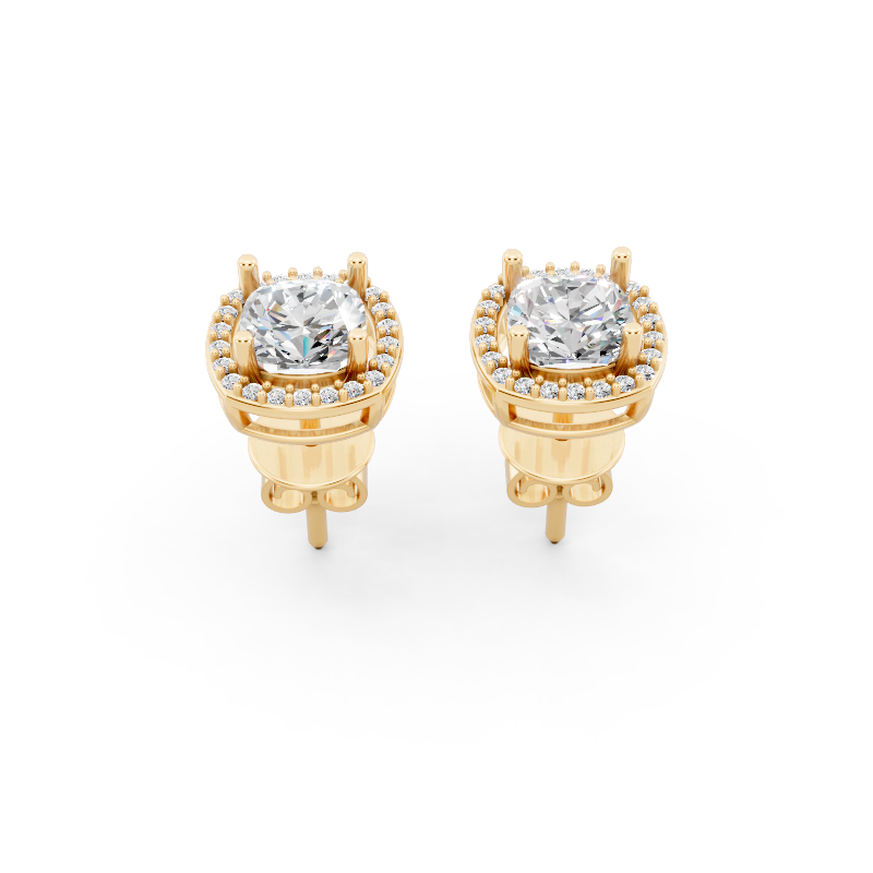 Aurielle Round Brilliant Lab Grown Diamond Halo Stud Earrings in Gold