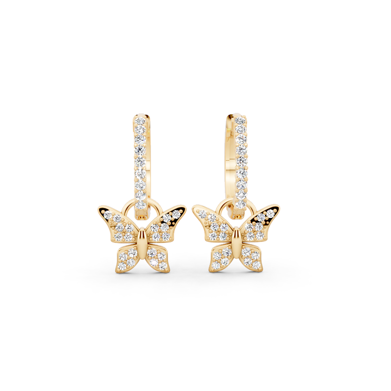 Mariposa Noir Lab Grown Diamond Butterfly Hoop Earrings in 10 or 14 or 18K Gold & 925 Silver