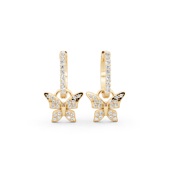 Mariposa Noir Lab Grown Diamond Butterfly Hoop Earrings in 10 or 14 or 18K Gold & 925 Silver