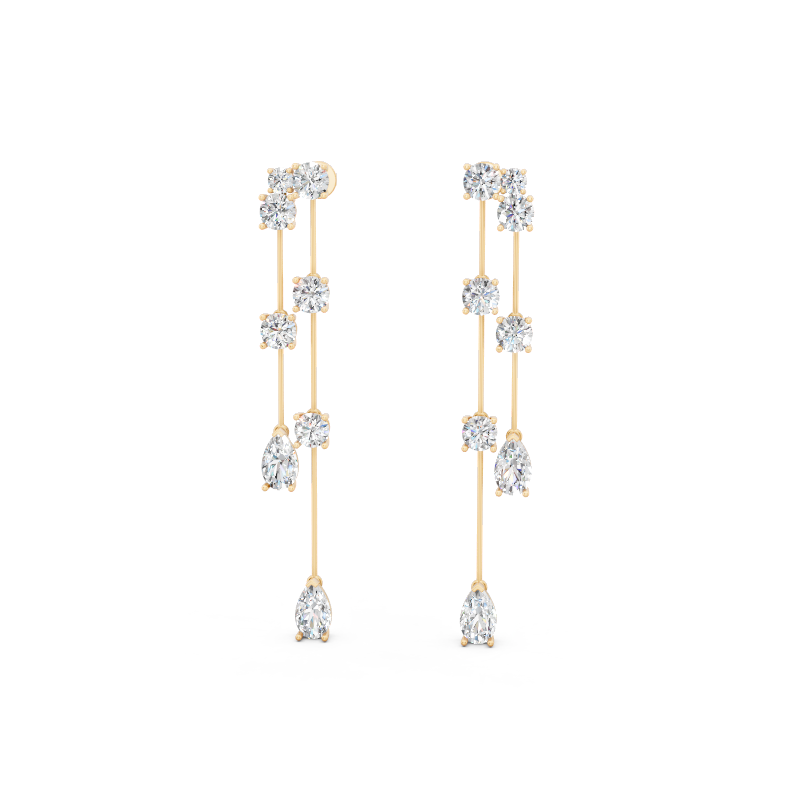 Fancy Long Statement Drop Earrings for Women with Lab Grown Diamond Station Design