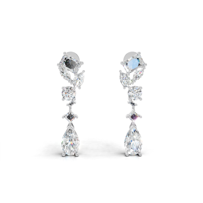 Modern Luxury Mixed-Cut Drop Lab Grown Diamond Earrings in White or Rose or Gold