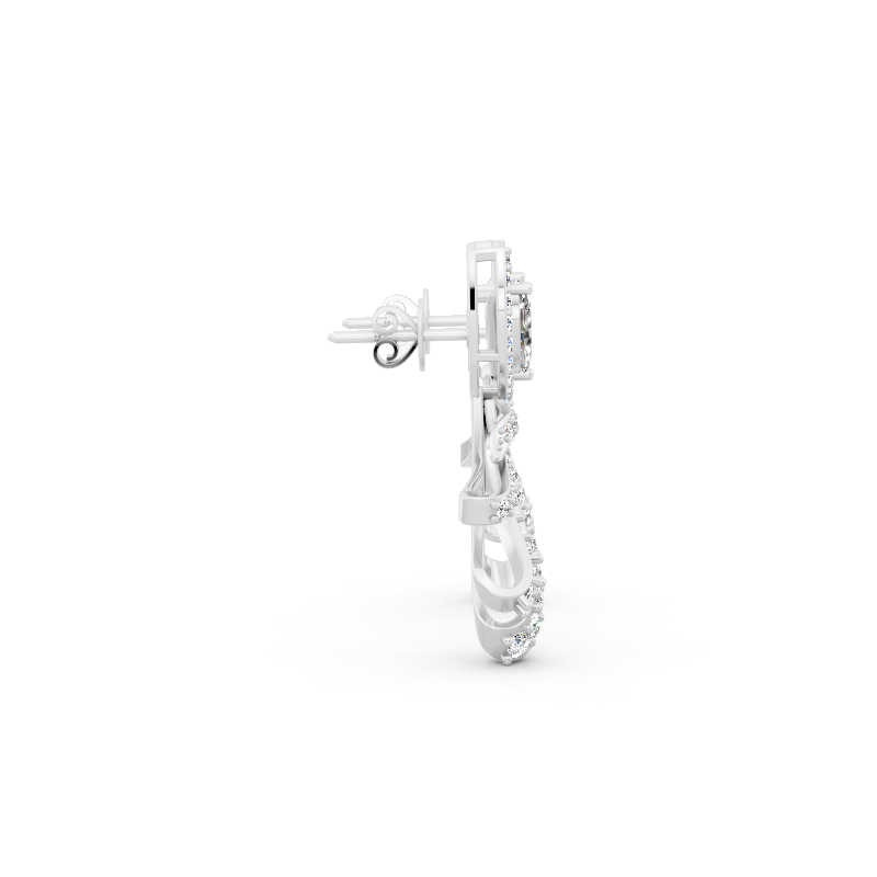 Premium Leaf Drop Stud Marquise Cut Lab Created Diamond Earrings with Pave-Style Sparkle Accents