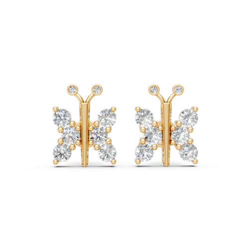Luxury Round Brilliant Lab Grown Diamond Butterfly Stud Earrings in Gold