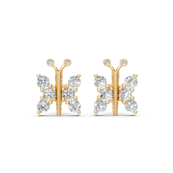 Luxury Round Brilliant Lab Grown Diamond Butterfly Stud Earrings in Gold