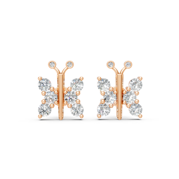 Luxury Round Brilliant Lab Grown Diamond Butterfly Stud Earrings in Gold