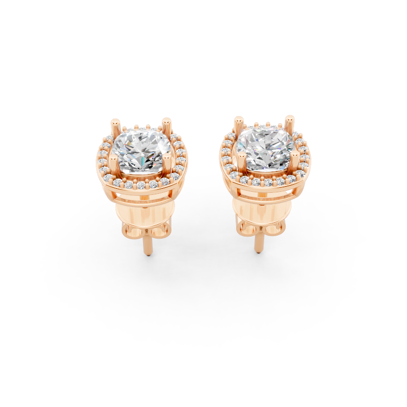 Aurielle Round Brilliant Lab Grown Diamond Halo Stud Earrings in Gold