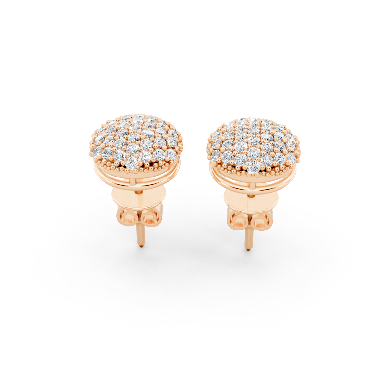 Premium Gold Pave Cluster Button Stud Earrings for Women with Round Brilliant Lab Grown Diamond