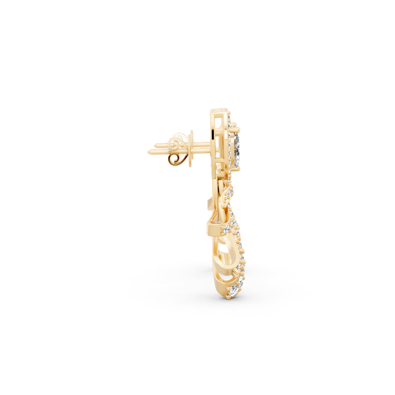 Premium Leaf Drop Stud Marquise Cut Lab Created Diamond Earrings with Pave-Style Sparkle Accents