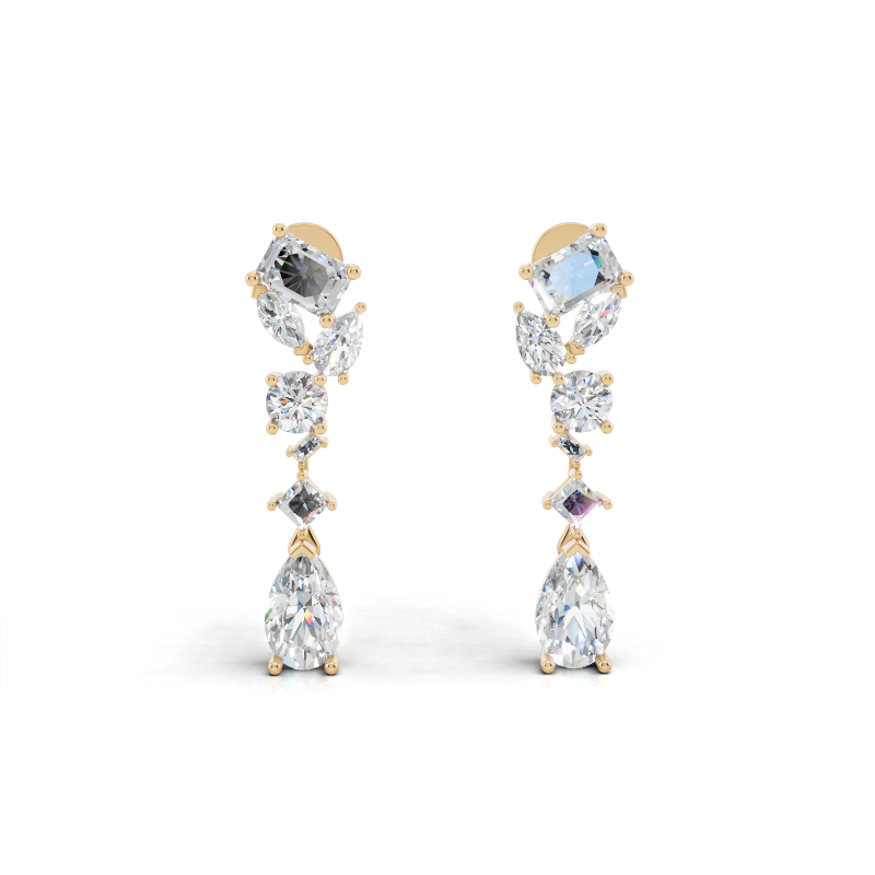 Modern Luxury Mixed-Cut Drop Lab Grown Diamond Earrings in White or Rose or Gold