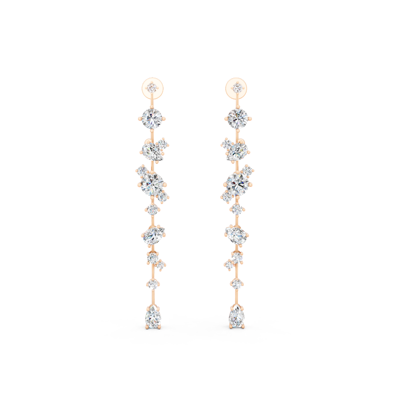 Premium Celestial Linear Cascade Lab Created Diamond Earrings with Clustered Sparkle Accents