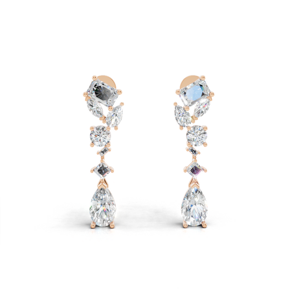 Modern Luxury Mixed-Cut Drop Lab Grown Diamond Earrings in White or Rose or Gold