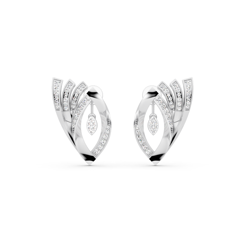 Sparkling Aurelia Fanlight Marquise Stud Lab Created Diamond Earrings in Gold with Pave Setting