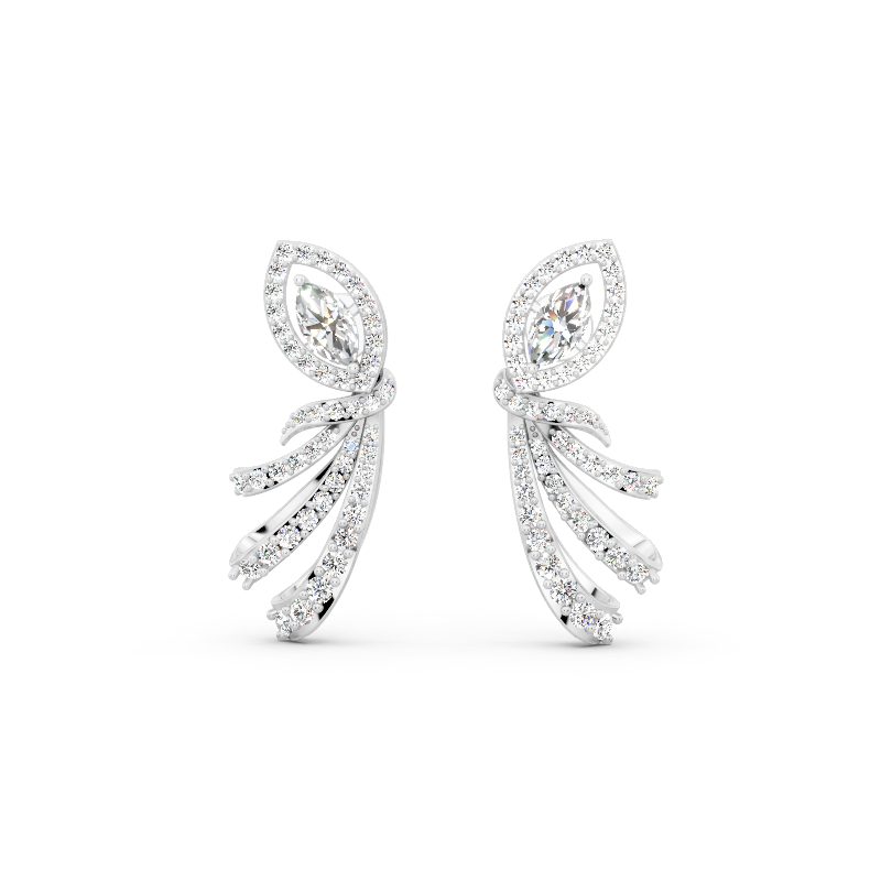 Premium Leaf Drop Stud Marquise Cut Lab Created Diamond Earrings with Pave-Style Sparkle Accents