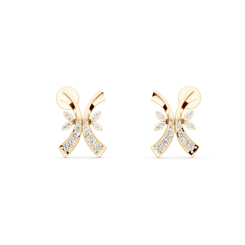Aurelia Prism Kite Stud Earrings in Gold with Round Brilliant Lab Grown Diamonds
