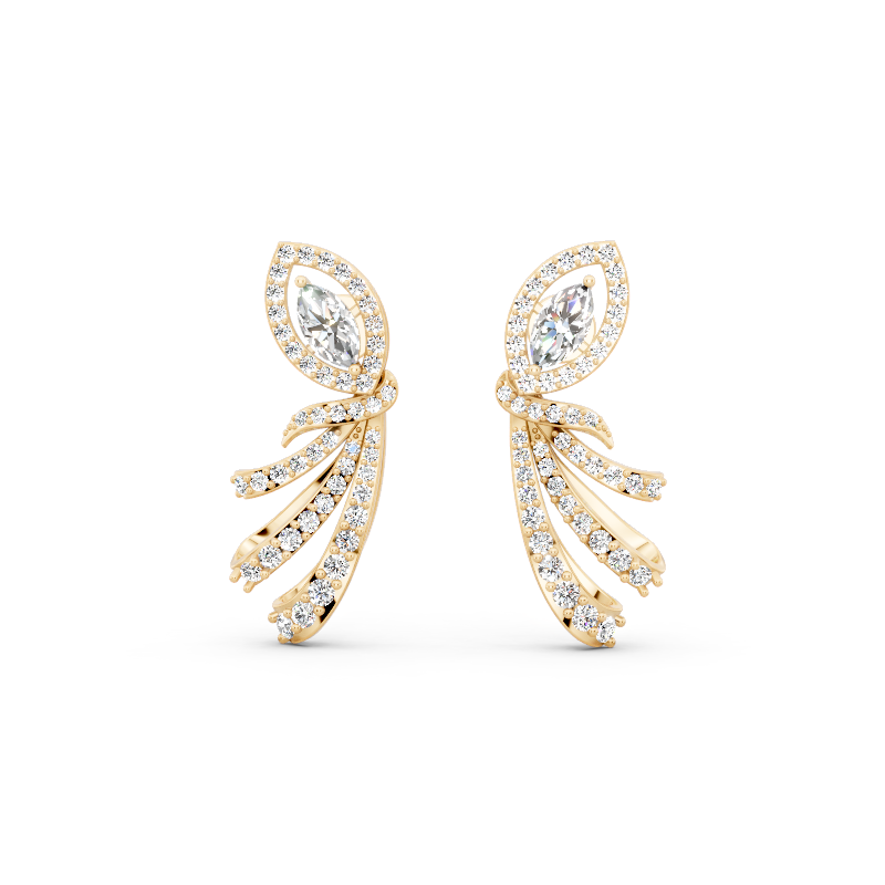 Premium Leaf Drop Stud Marquise Cut Lab Created Diamond Earrings with Pave-Style Sparkle Accents