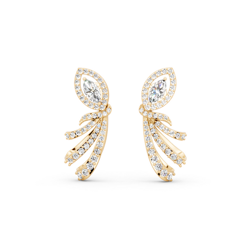 Premium Leaf Drop Stud Marquise Cut Lab Created Diamond Earrings with Pave-Style Sparkle Accents