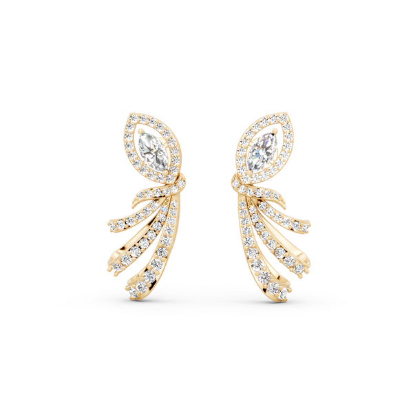 Premium Leaf Drop Stud Marquise Cut Lab Created Diamond Earrings with Pave-Style Sparkle Accents