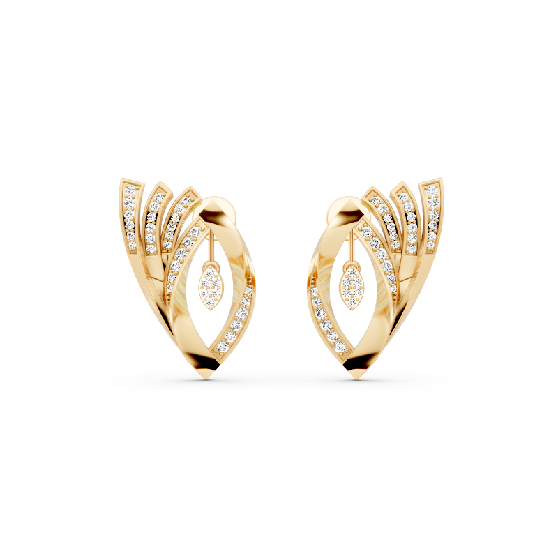 Sparkling Aurelia Fanlight Marquise Stud Lab Created Diamond Earrings in Gold with Pave Setting