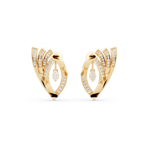 Sparkling Aurelia Fanlight Marquise Stud Lab Created Diamond Earrings in Gold with Pave Setting