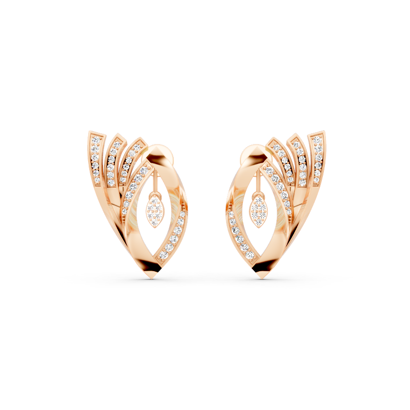 Sparkling Aurelia Fanlight Marquise Stud Lab Created Diamond Earrings in Gold with Pave Setting