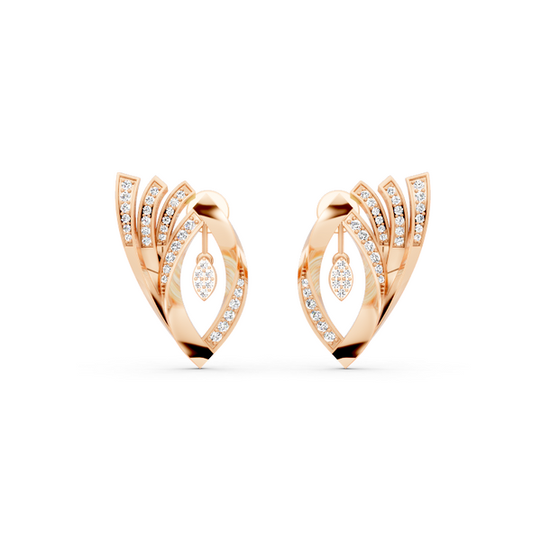 Sparkling Aurelia Fanlight Marquise Stud Lab Created Diamond Earrings in Gold with Pave Setting