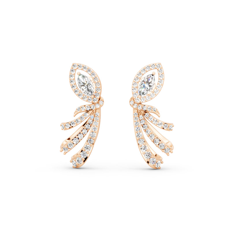Premium Leaf Drop Stud Marquise Cut Lab Created Diamond Earrings with Pave-Style Sparkle Accents