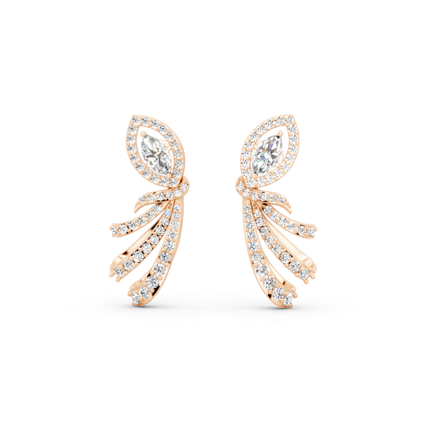Premium Leaf Drop Stud Marquise Cut Lab Created Diamond Earrings with Pave-Style Sparkle Accents