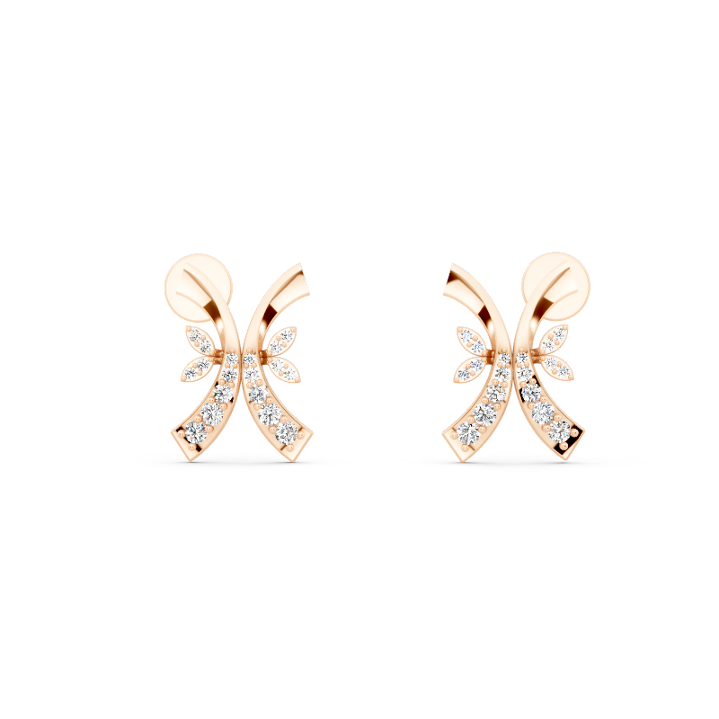 Aurelia Prism Kite Stud Earrings in Gold with Round Brilliant Lab Grown Diamonds