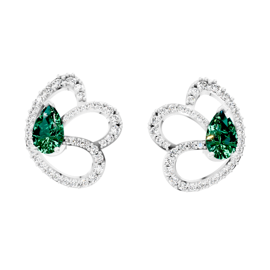 Elysian Green Pear Cut Halo Lab Grown Diamond Earrings in 10 or 14 or 18K Gold