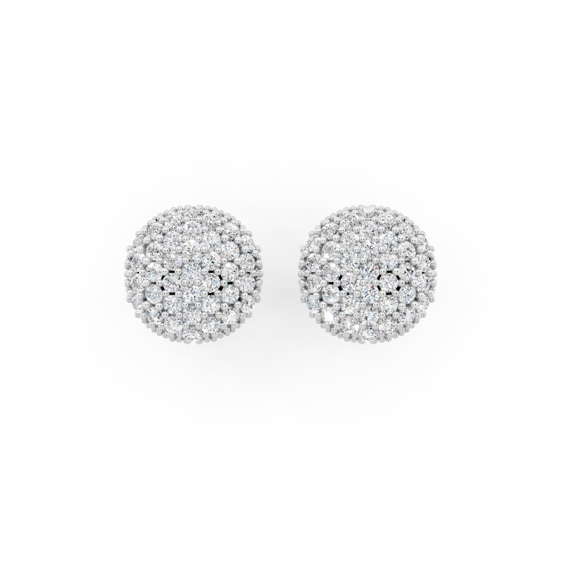 Premium Gold Pave Cluster Button Stud Earrings for Women with Round Brilliant Lab Grown Diamond