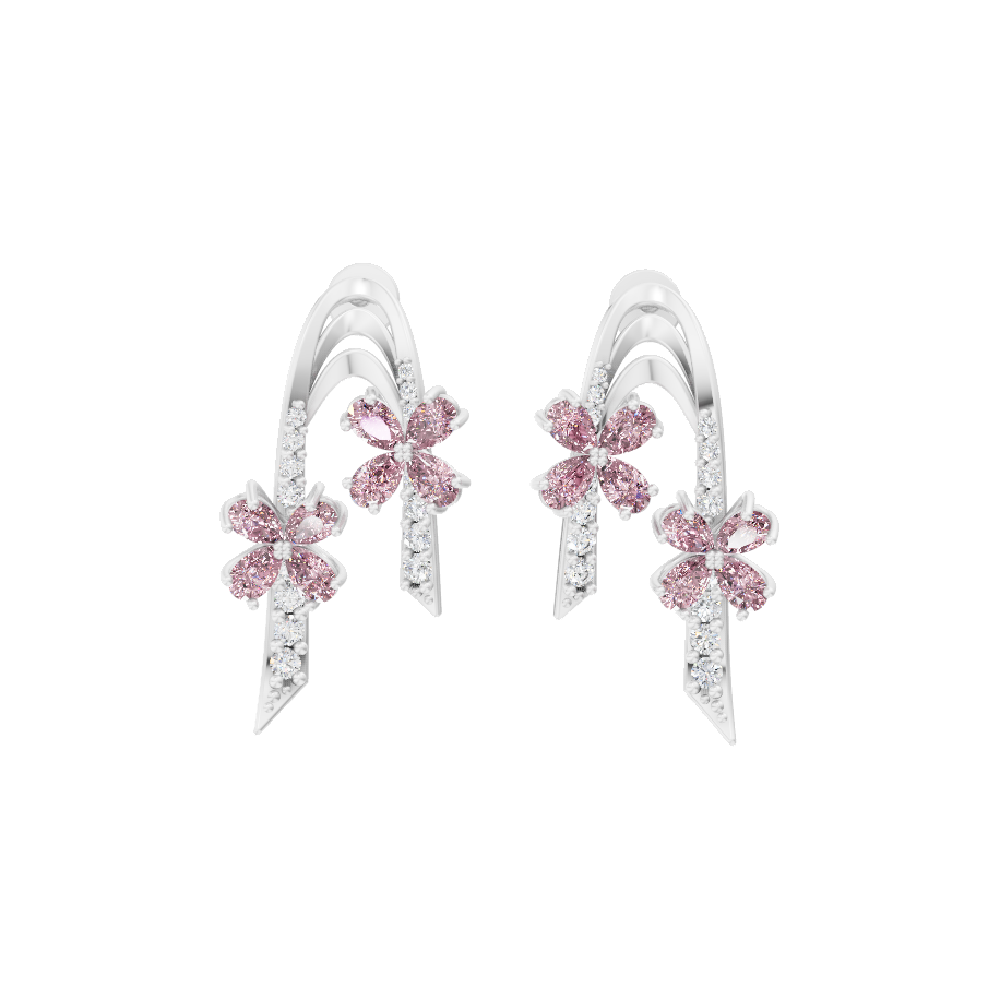 Luxury-Inspired Golden Floral Cluster Earrings with Pink Pear Shaped Lab Created Diamond by Lume Jewels
