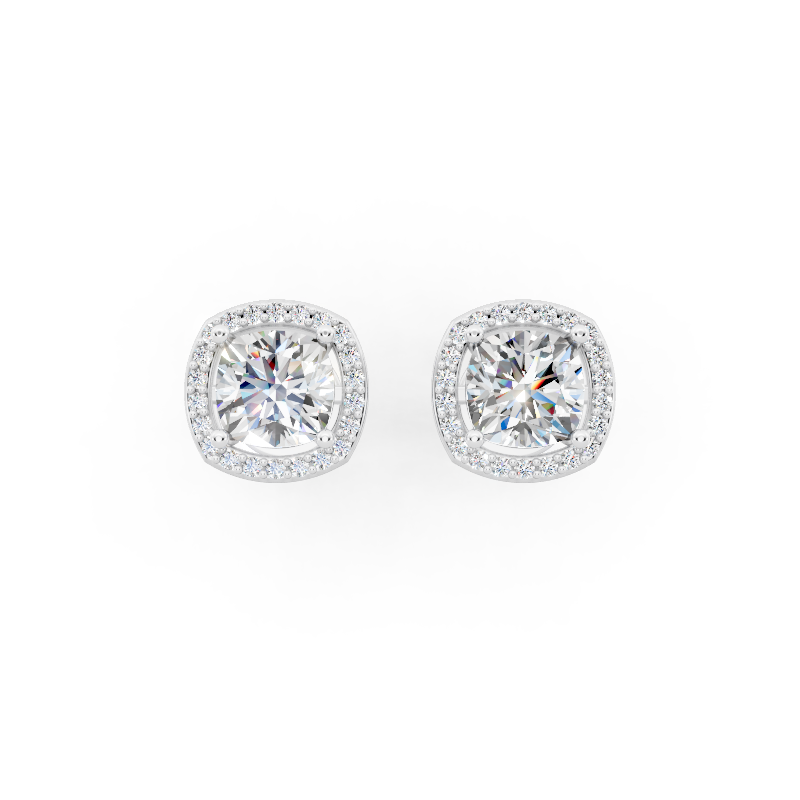 Aurielle Round Brilliant Lab Grown Diamond Halo Stud Earrings in Gold