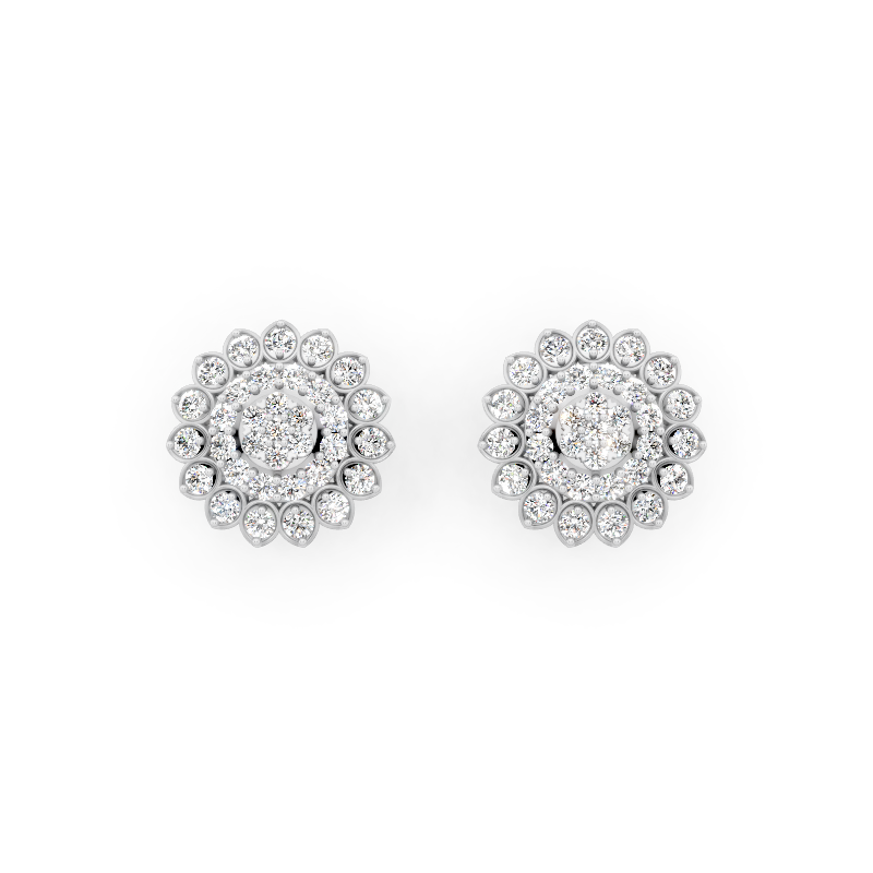 Marielle Floral Rosette Stud Earrings with Round Brilliant Lab Created Diamond