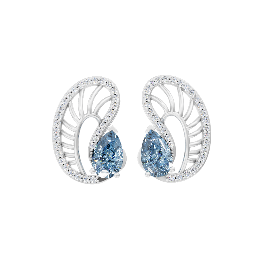 Premium Blue Pear Cut Lab Grown Diamond Openwork Earrings with Pave-Style Sparkle