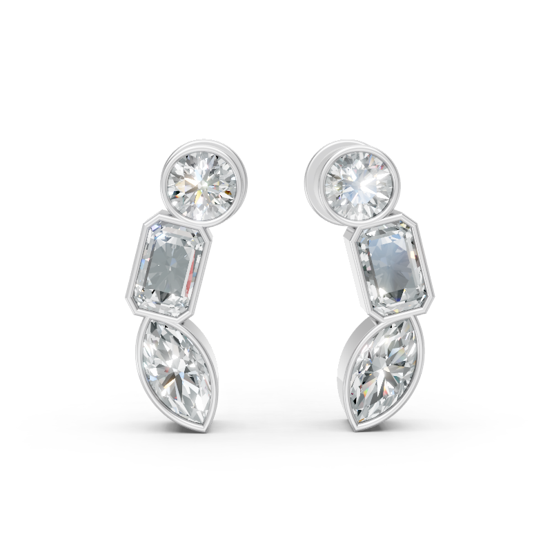 Premium Three Mixed Cut Lab Grown Diamond Drop Earrings for Everyday Styling