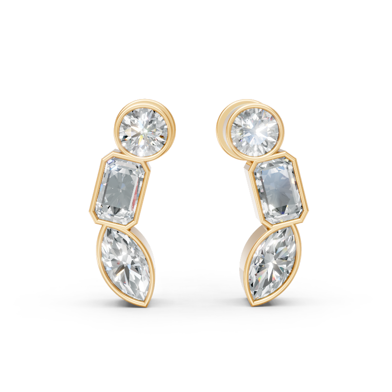 Premium Three Mixed Cut Lab Grown Diamond Drop Earrings for Everyday Styling