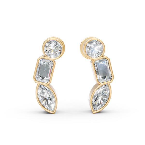 Premium Three Mixed Cut Lab Grown Diamond Drop Earrings for Everyday Styling