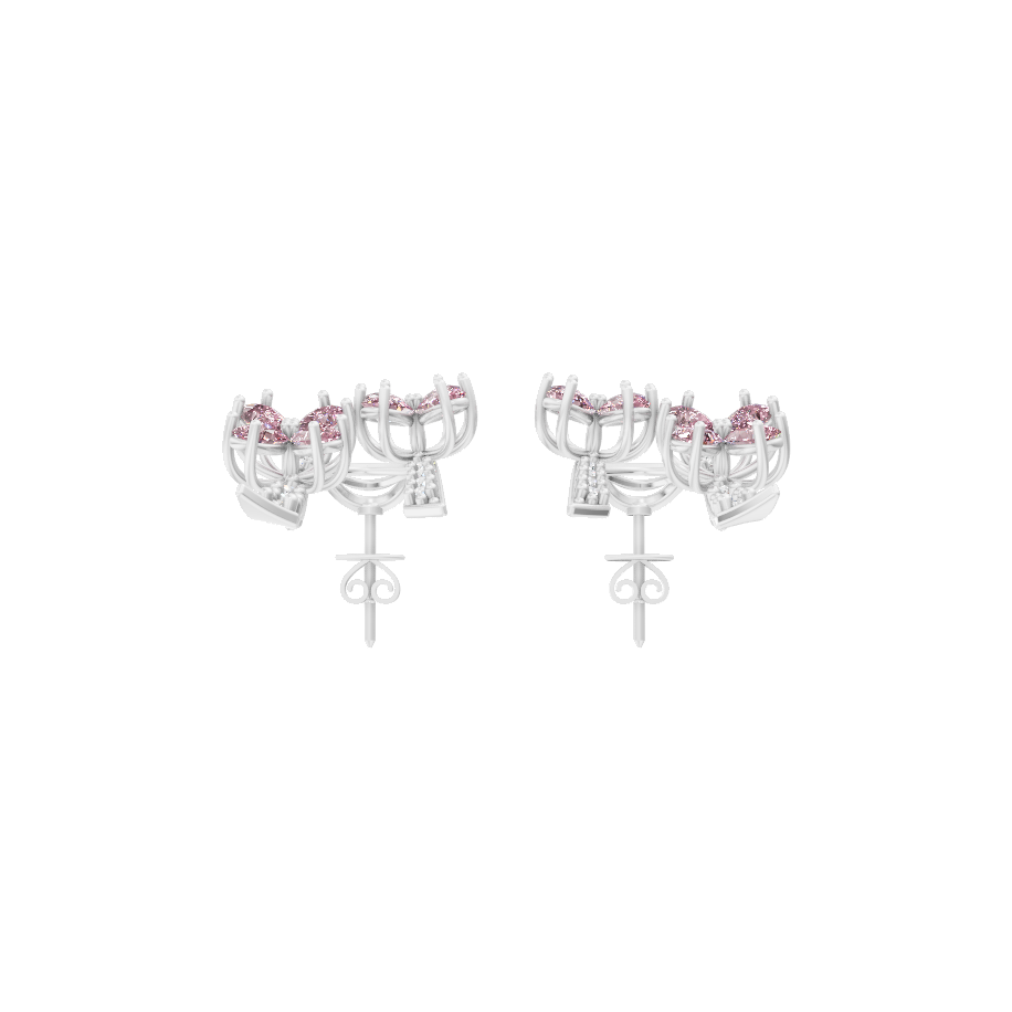 Luxury-Inspired Golden Floral Cluster Earrings with Pink Pear Shaped Lab Created Diamond by Lume Jewels