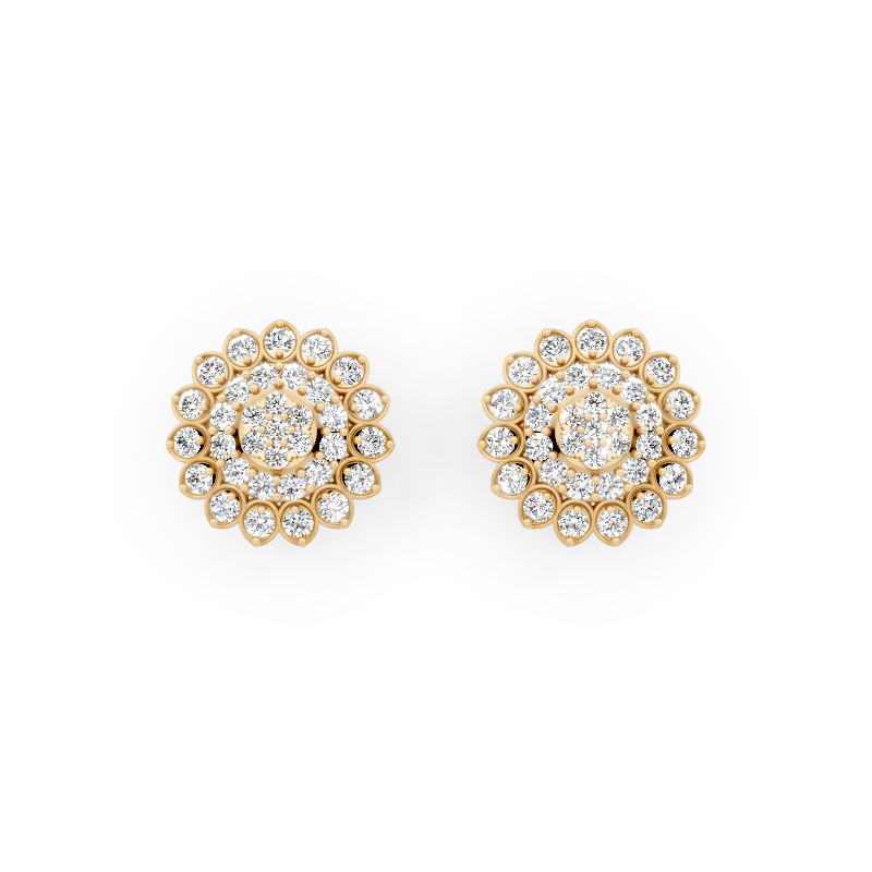 Marielle Floral Rosette Stud Earrings with Round Brilliant Lab Created Diamond