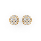 Premium Gold Pave Cluster Button Stud Earrings for Women with Round Brilliant Lab Grown Diamond