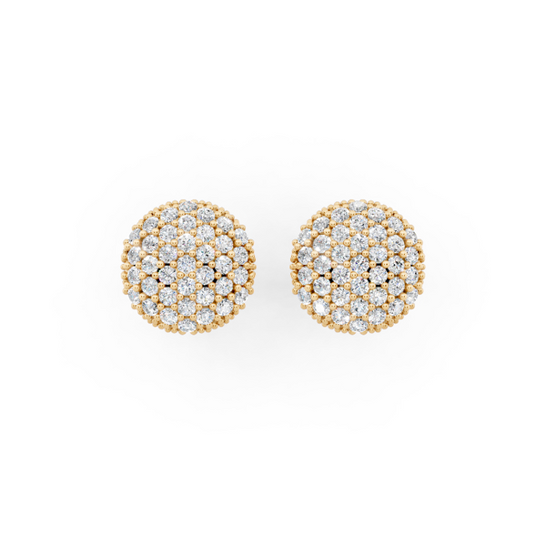 Premium Gold Pave Cluster Button Stud Earrings for Women with Round Brilliant Lab Grown Diamond
