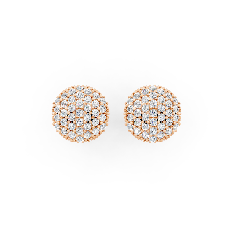 Premium Gold Pave Cluster Button Stud Earrings for Women with Round Brilliant Lab Grown Diamond
