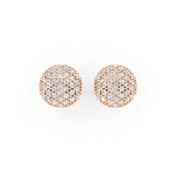 Premium Gold Pave Cluster Button Stud Earrings for Women with Round Brilliant Lab Grown Diamond